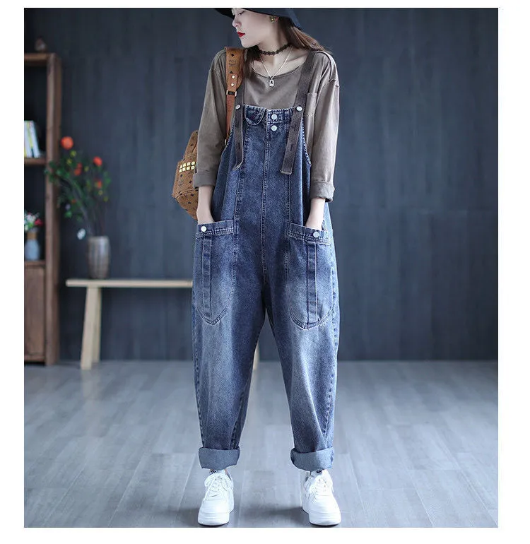 Plus Size Women's Denim Overalls - Retro Loose Harem Jeans for Spring/Autumn 2024, Casual & Comfortable Fit showcase 7