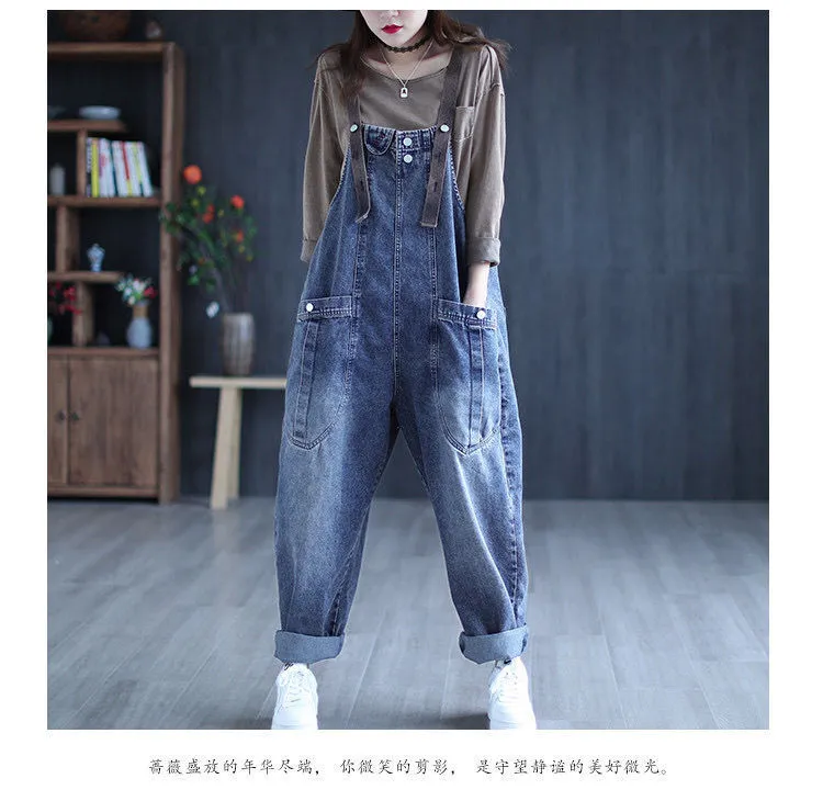 Plus Size Women's Denim Overalls - Retro Loose Harem Jeans for Spring/Autumn 2024, Casual & Comfortable Fit showcase 4