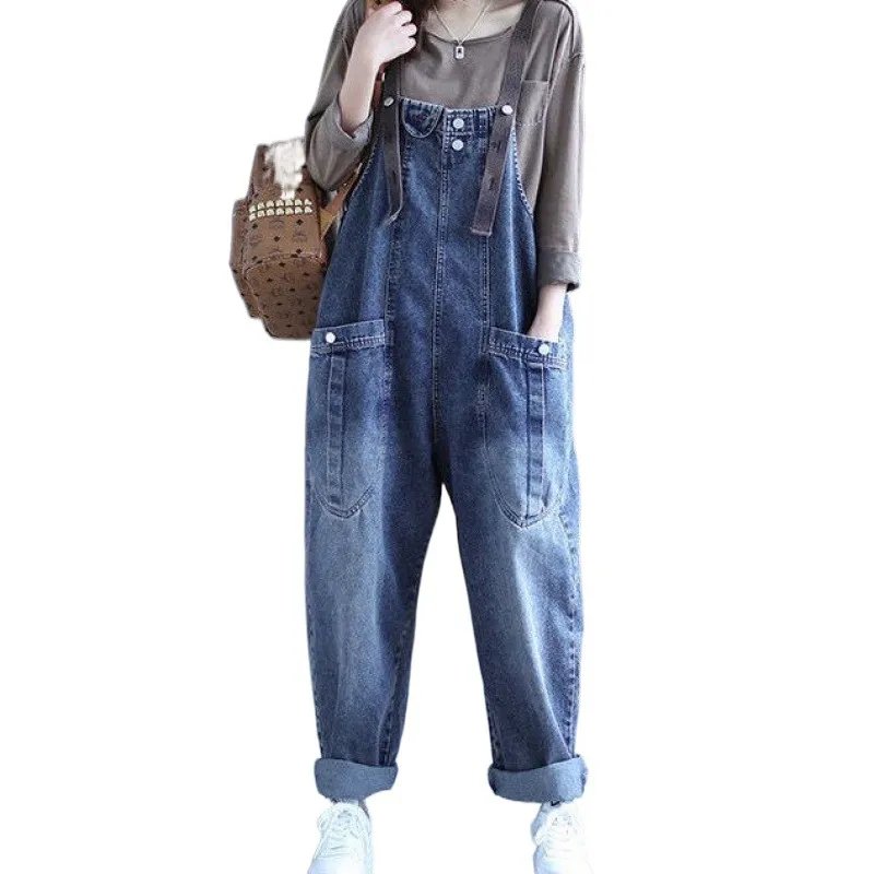 Plus Size Women's Denim Overalls - Retro Loose Harem Jeans for Spring/Autumn 2024, Casual & Comfortable Fit thumbnail 5