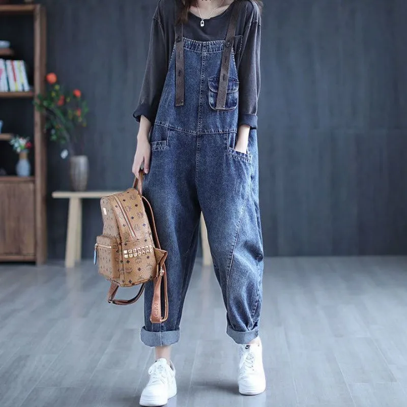 Plus Size Women's Denim Overalls - Retro Loose Harem Jeans for Spring/Autumn 2024, Casual & Comfortable Fit thumbnail 2