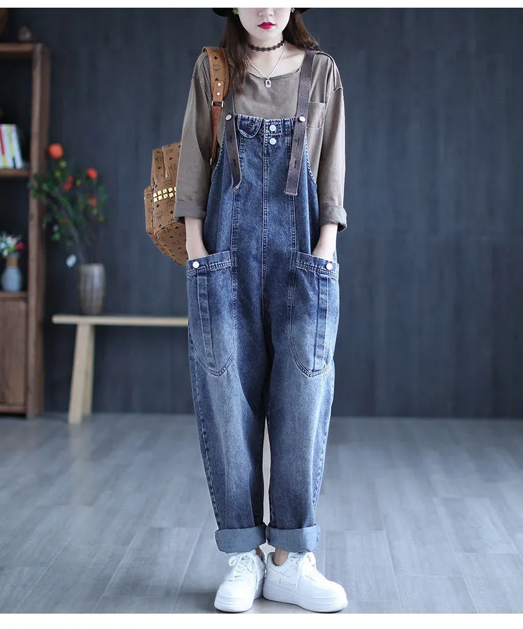 Plus Size Women's Denim Overalls - Retro Loose Harem Jeans for Spring/Autumn 2024, Casual & Comfortable Fit showcase 9
