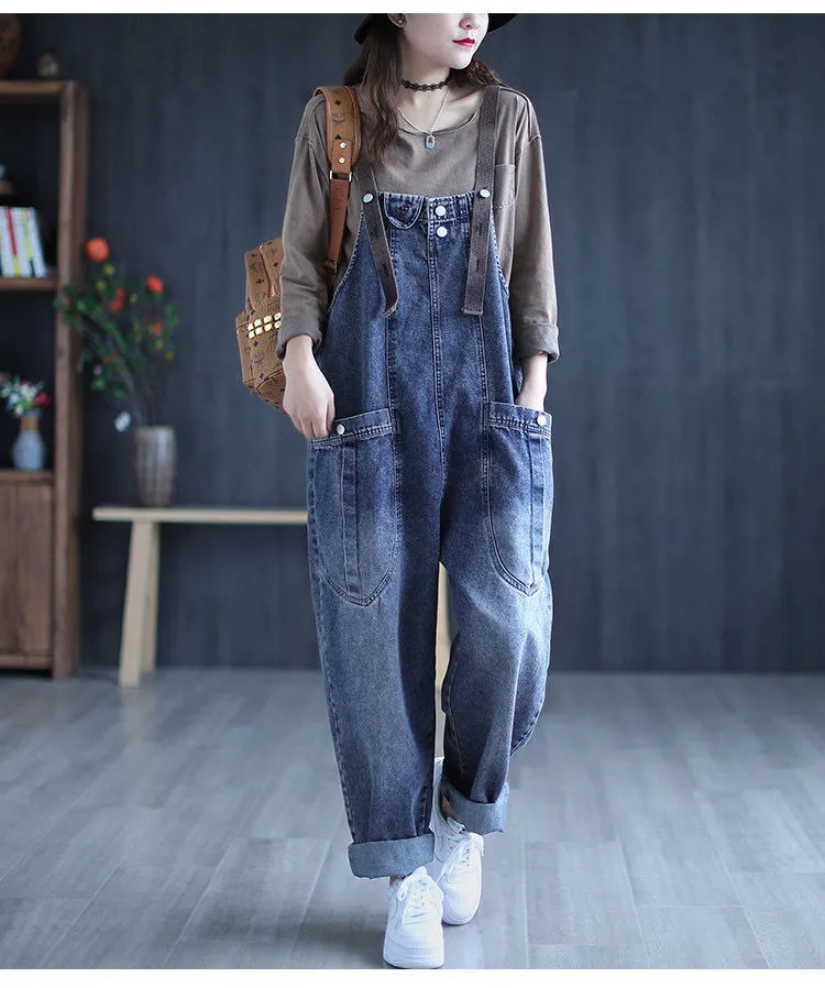 Plus Size Women's Denim Overalls - Retro Loose Harem Jeans for Spring/Autumn 2024, Casual & Comfortable Fit showcase 8