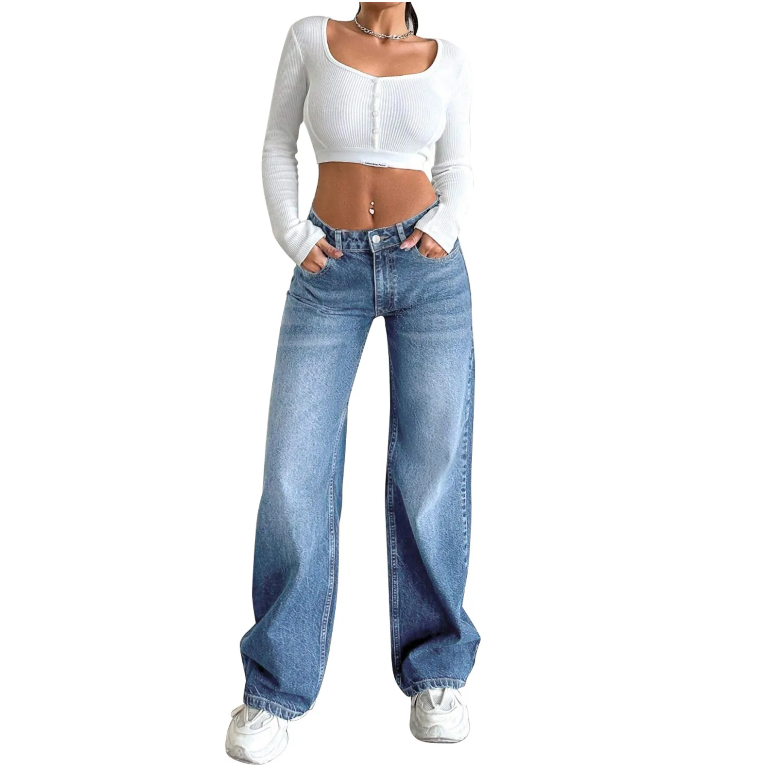 Women's Fashion Stretch Jeans - Low-Waist Loose Fit Trendy Denim Pants for a Stylish European & American Look thumbnail 5
