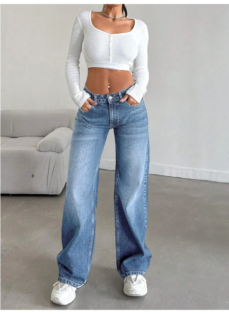 Women's Fashion Stretch Jeans - Low-Waist Loose Fit Trendy Denim Pants for a Stylish European & American Look showcase 3