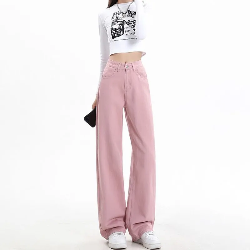 Vintage Hong Kong Style High Waist Wide Leg Jeans for Women - Loose Fit Straight Leg Denim Pants for a Chic Casual Look thumbnail 10