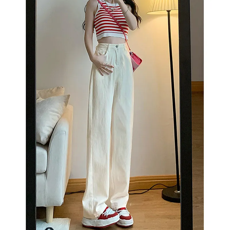 Vintage Hong Kong Style High Waist Wide Leg Jeans for Women - Loose Fit Straight Leg Denim Pants for a Chic Casual Look thumbnail 3