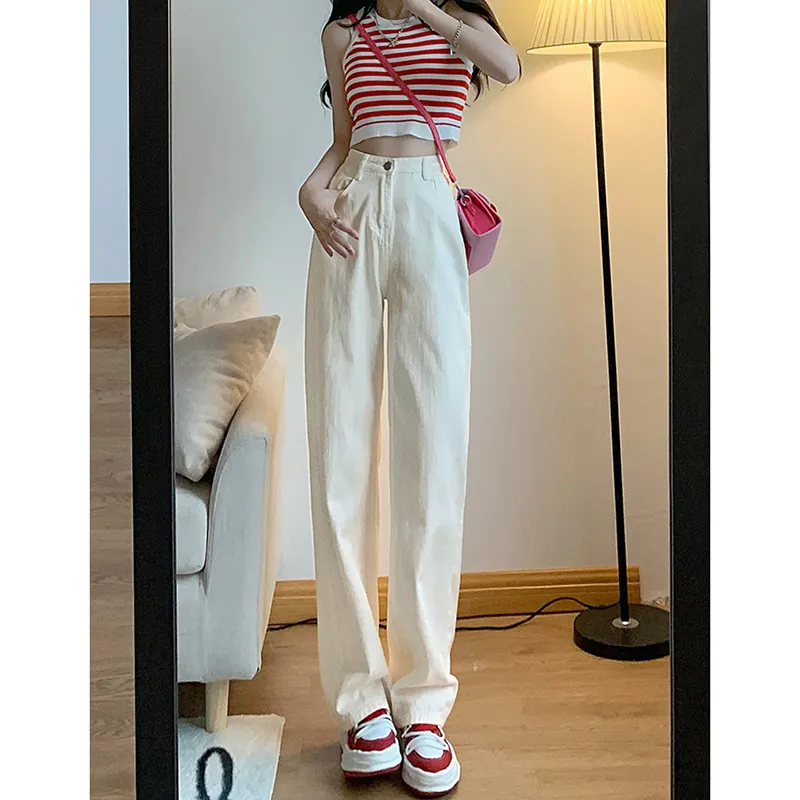 Vintage Hong Kong Style High Waist Wide Leg Jeans for Women - Loose Fit Straight Leg Denim Pants for a Chic Casual Look thumbnail 4