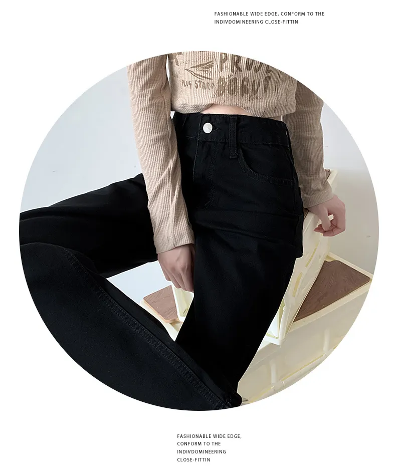 Vintage Hong Kong Style High Waist Wide Leg Jeans for Women - Loose Fit Straight Leg Denim Pants for a Chic Casual Look showcase 16