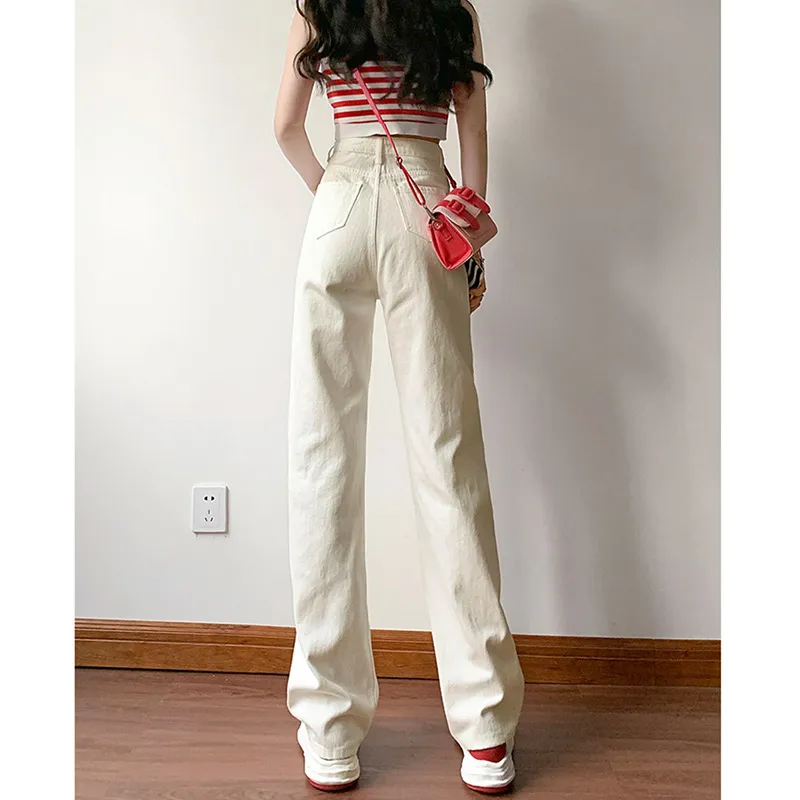 Vintage Hong Kong Style High Waist Wide Leg Jeans for Women - Loose Fit Straight Leg Denim Pants for a Chic Casual Look thumbnail 5