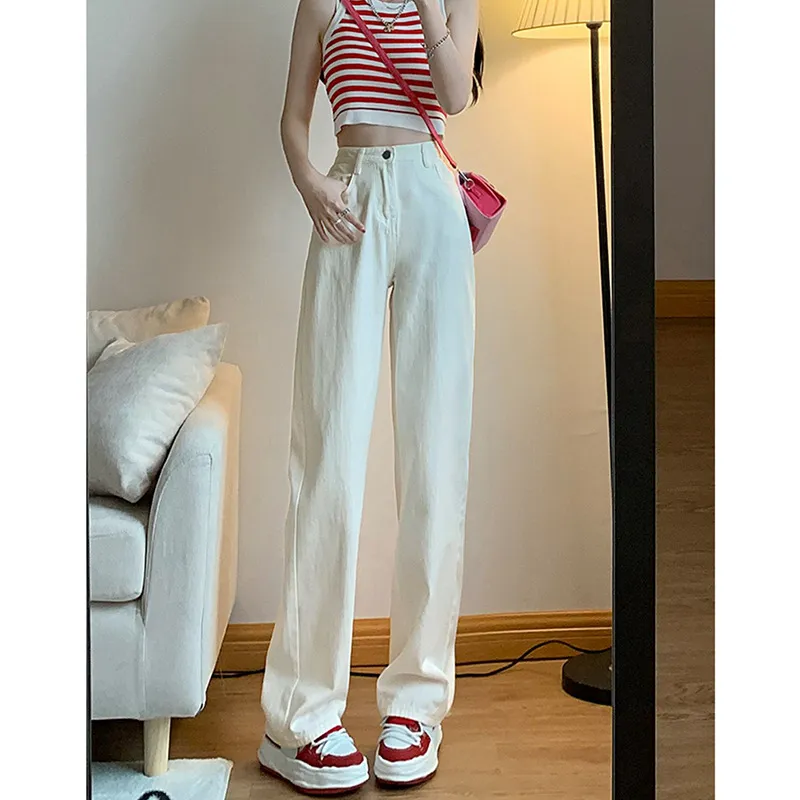 Vintage Hong Kong Style High Waist Wide Leg Jeans for Women - Loose Fit Straight Leg Denim Pants for a Chic Casual Look thumbnail 2