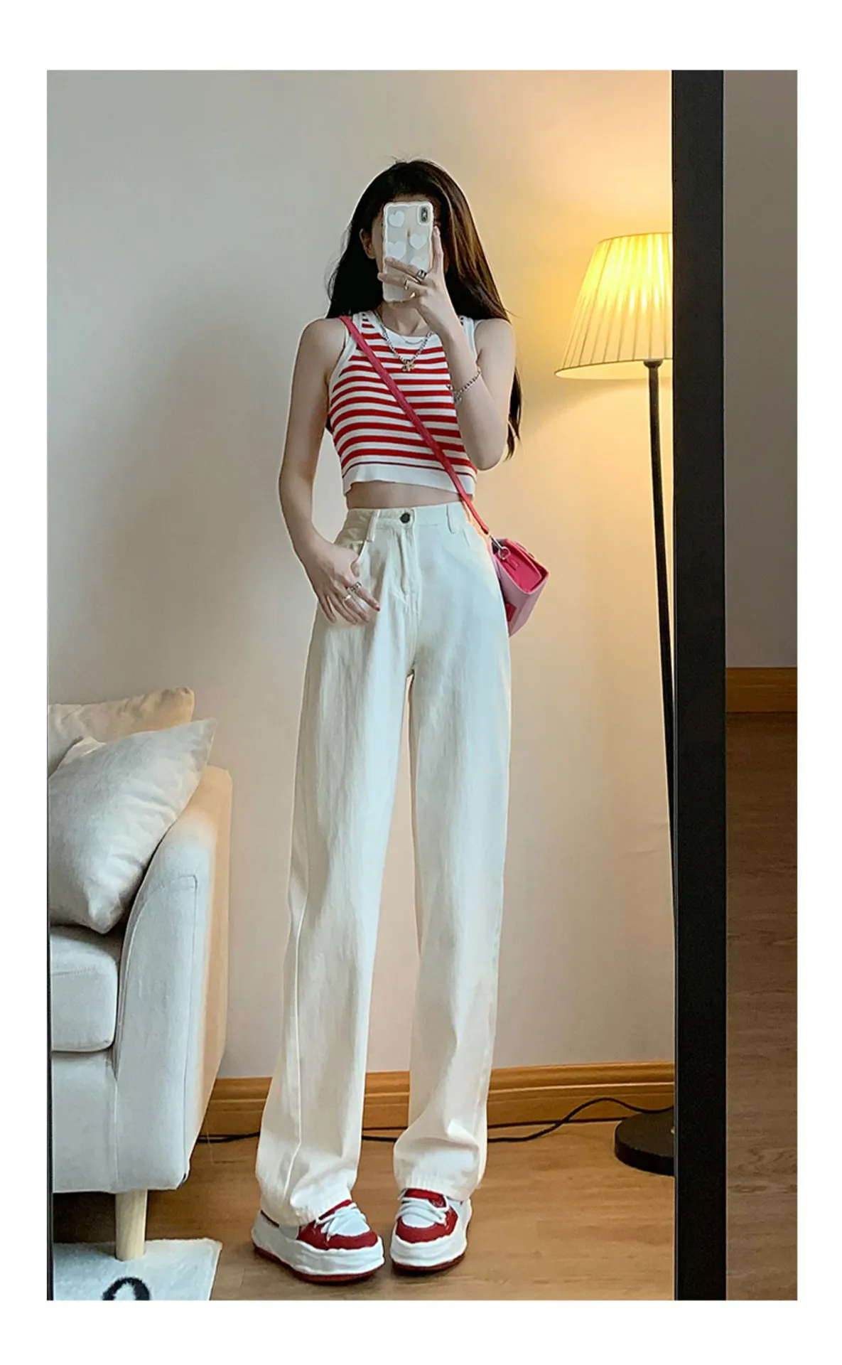 Vintage Hong Kong Style High Waist Wide Leg Jeans for Women - Loose Fit Straight Leg Denim Pants for a Chic Casual Look showcase 3