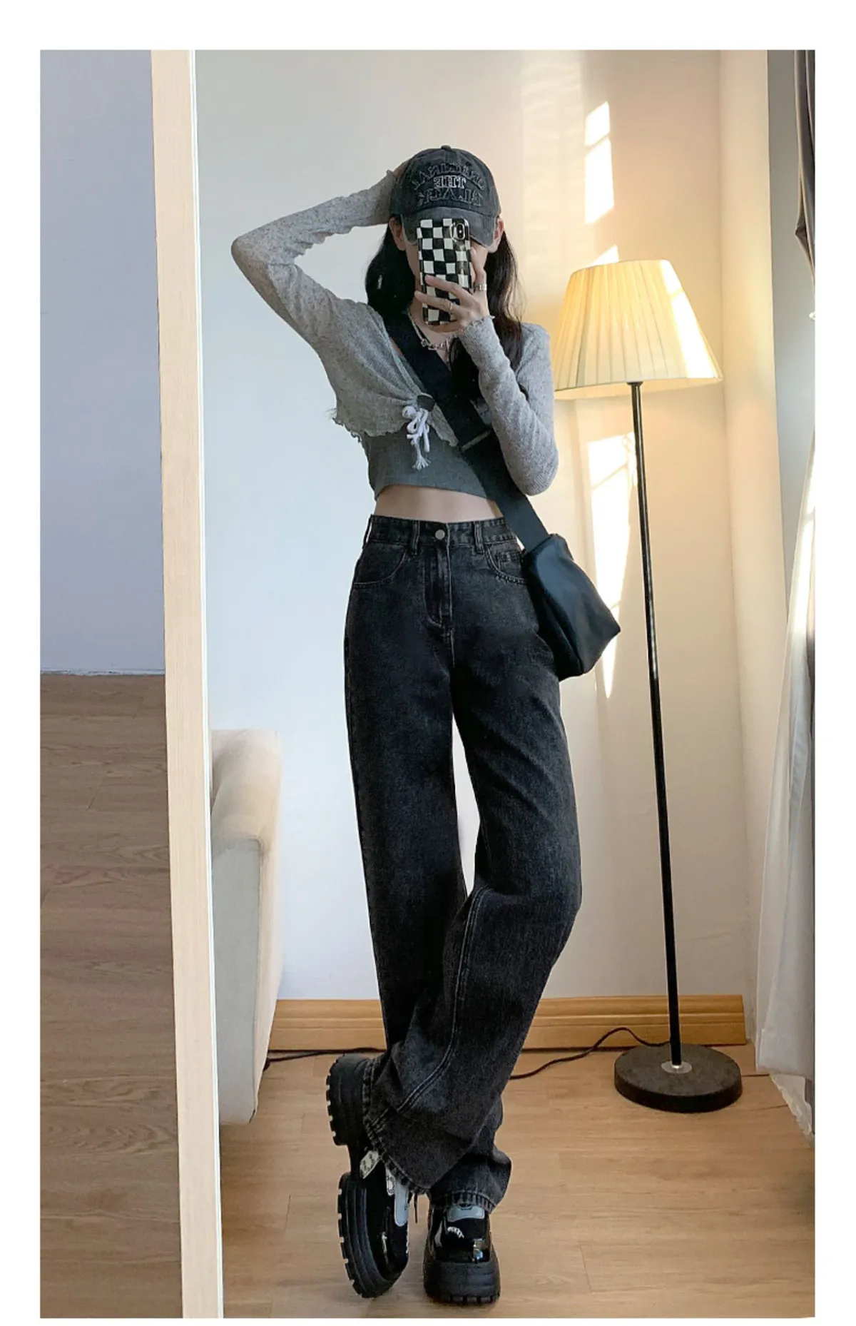 Vintage Hong Kong Style High Waist Wide Leg Jeans for Women - Loose Fit Straight Leg Denim Pants for a Chic Casual Look showcase 11