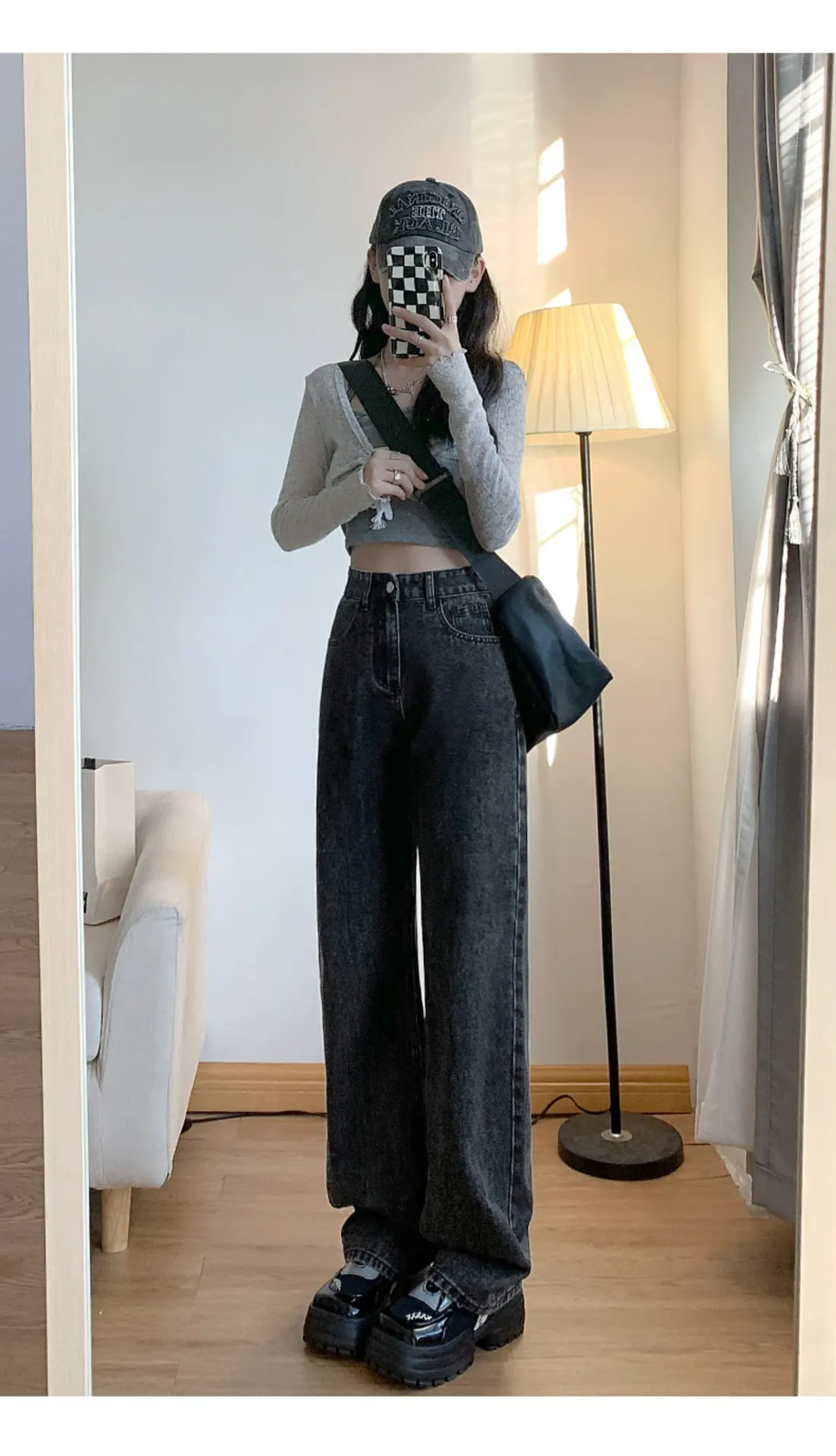 Vintage Hong Kong Style High Waist Wide Leg Jeans for Women - Loose Fit Straight Leg Denim Pants for a Chic Casual Look showcase 13