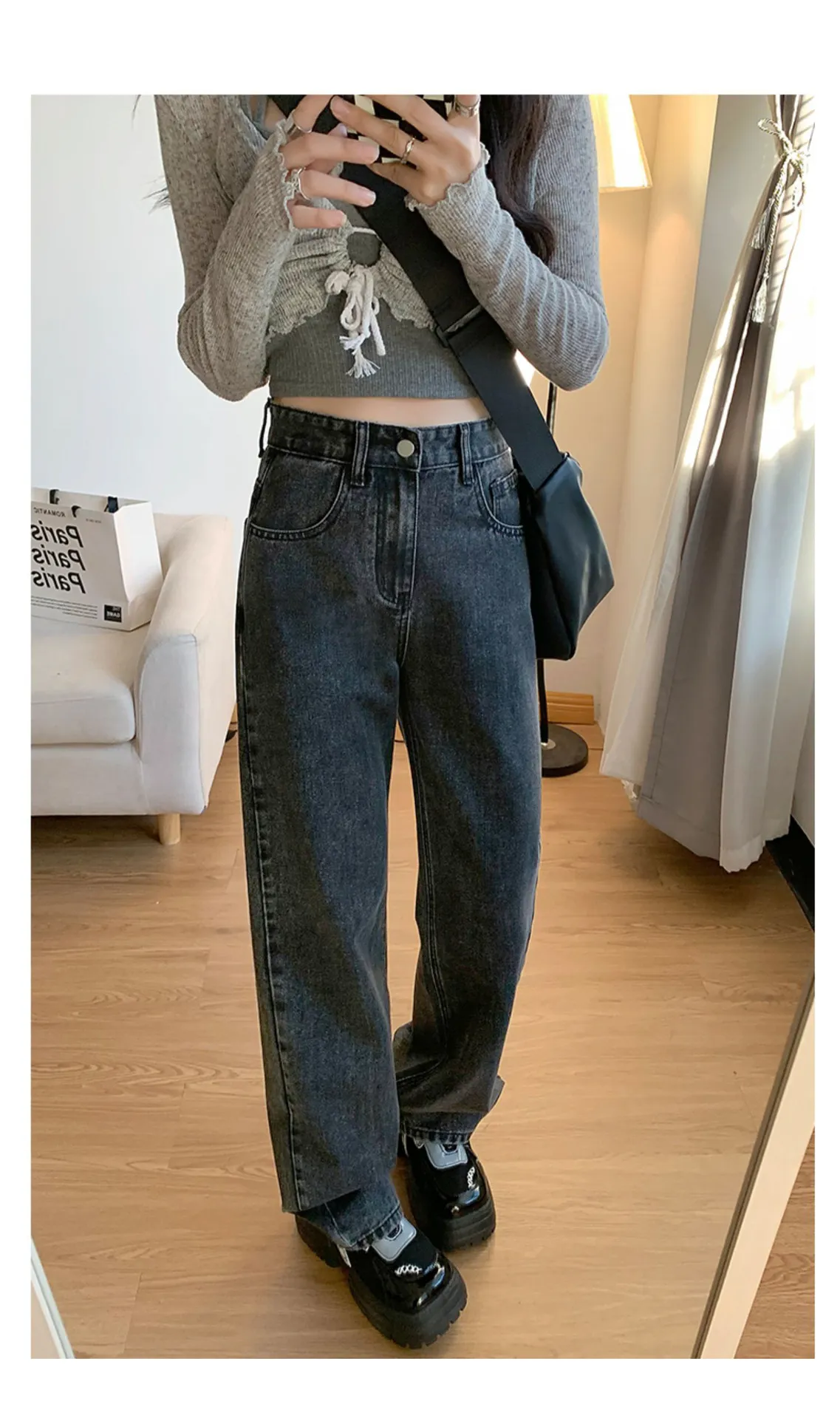 Vintage Hong Kong Style High Waist Wide Leg Jeans for Women - Loose Fit Straight Leg Denim Pants for a Chic Casual Look showcase 14