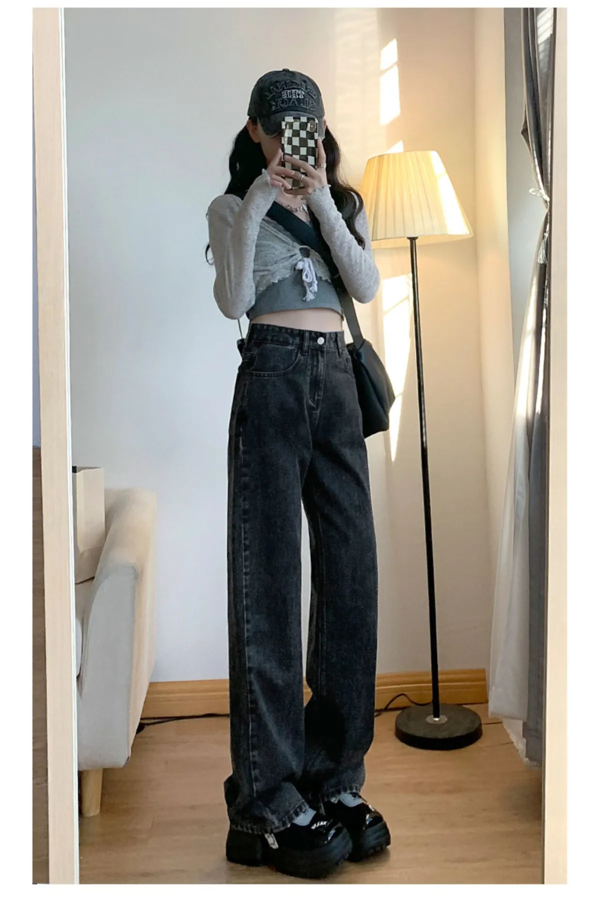 Vintage Hong Kong Style High Waist Wide Leg Jeans for Women - Loose Fit Straight Leg Denim Pants for a Chic Casual Look showcase 10