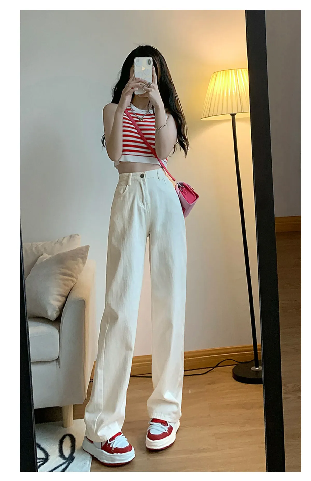 Vintage Hong Kong Style High Waist Wide Leg Jeans for Women - Loose Fit Straight Leg Denim Pants for a Chic Casual Look showcase 5