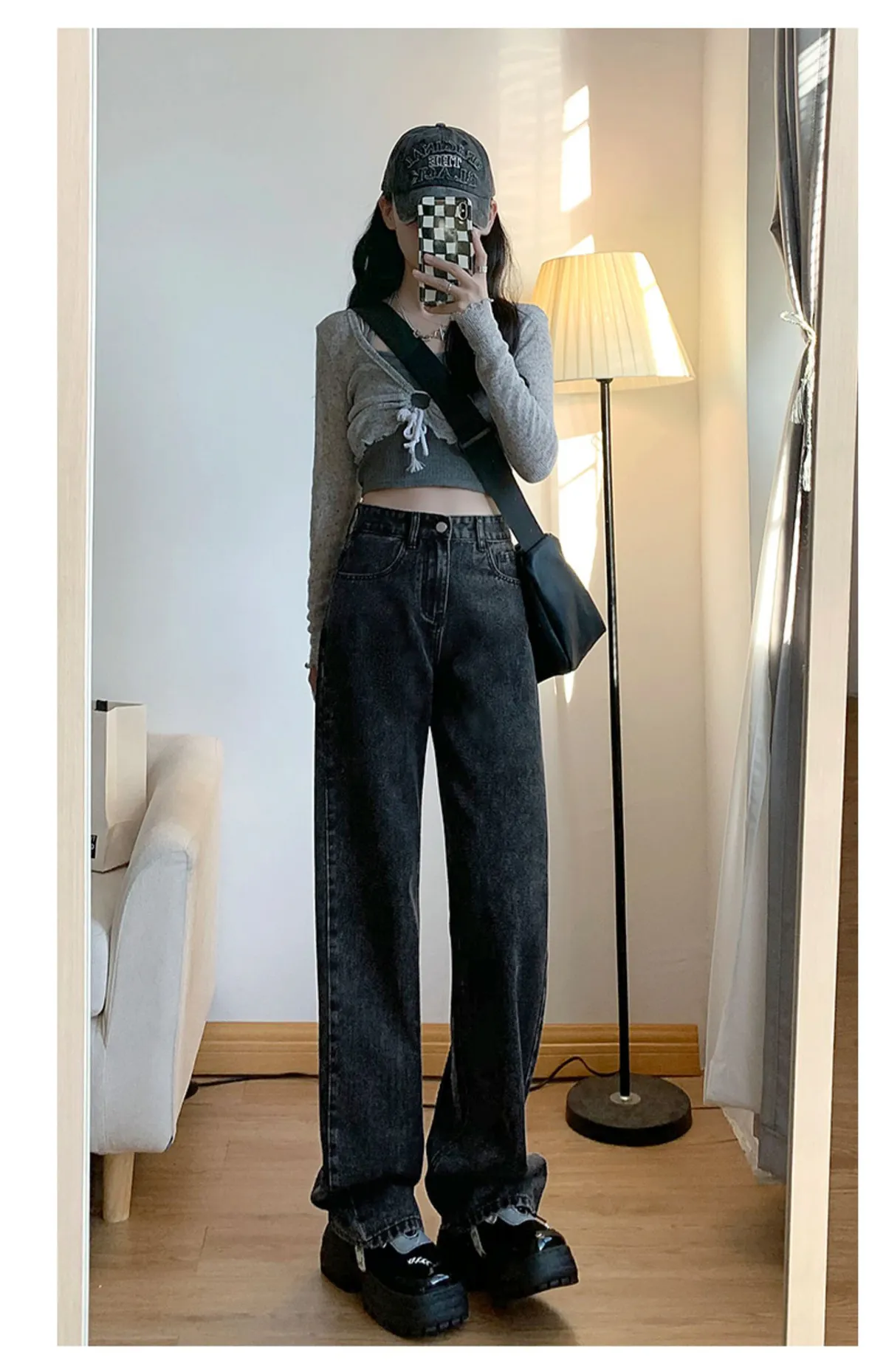 Vintage Hong Kong Style High Waist Wide Leg Jeans for Women - Loose Fit Straight Leg Denim Pants for a Chic Casual Look showcase 12