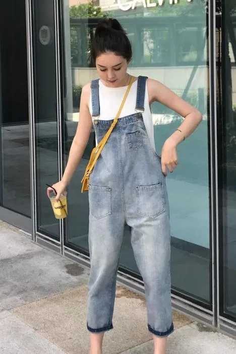 Women's Korean Style Ripped Jeans Overalls - Loose Fit, High-Waisted Wide-Leg Denim Jumpsuit for Spring Fashion showcase 5