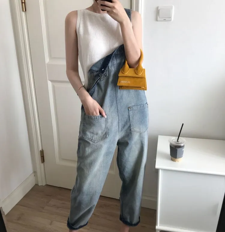 Women's Korean Style Ripped Jeans Overalls - Loose Fit, High-Waisted Wide-Leg Denim Jumpsuit for Spring Fashion showcase 6