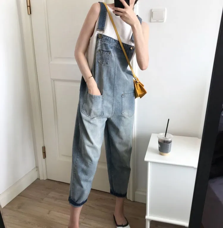 Women's Korean Style Ripped Jeans Overalls - Loose Fit, High-Waisted Wide-Leg Denim Jumpsuit for Spring Fashion showcase 4