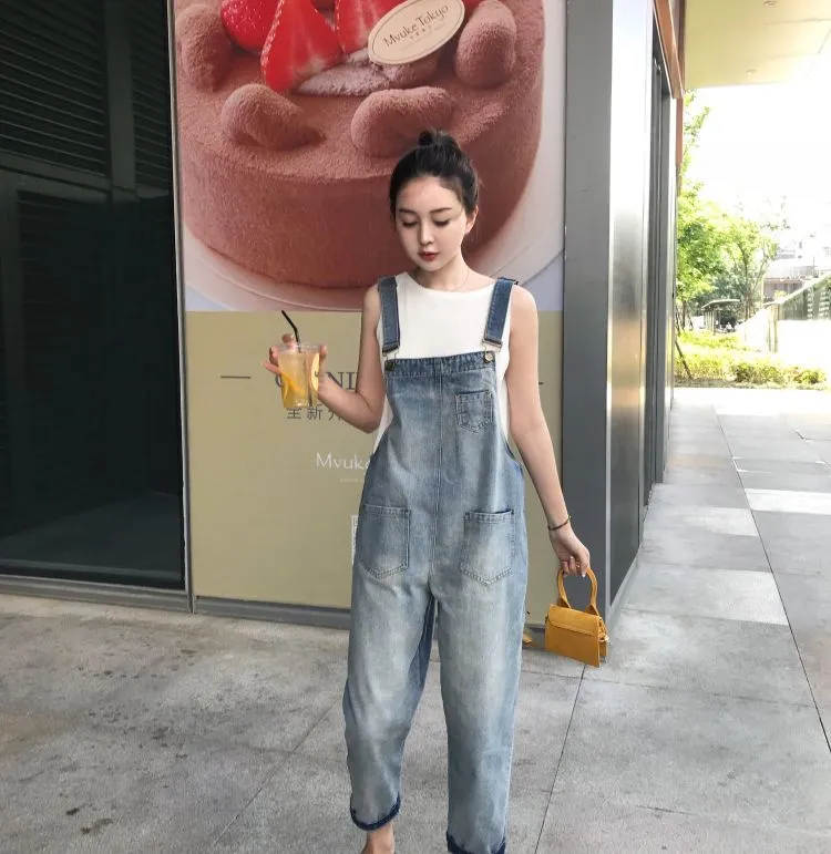 Women's Korean Style Ripped Jeans Overalls - Loose Fit, High-Waisted Wide-Leg Denim Jumpsuit for Spring Fashion showcase 11