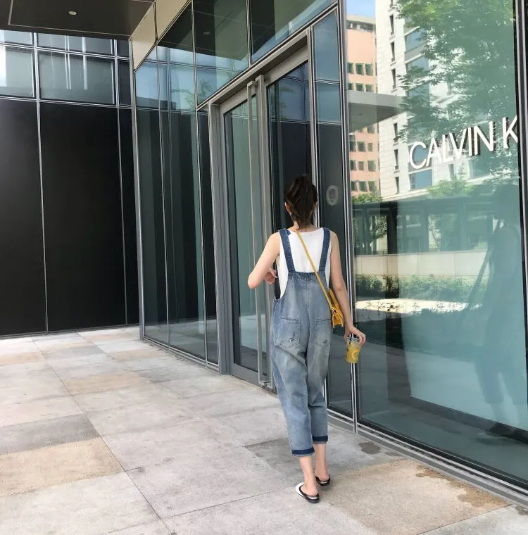 Women's Korean Style Ripped Jeans Overalls - Loose Fit, High-Waisted Wide-Leg Denim Jumpsuit for Spring Fashion showcase 10