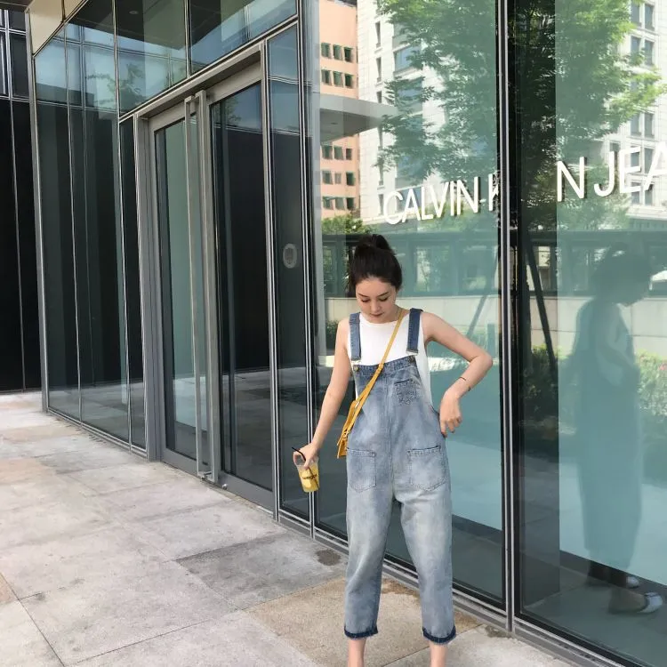 Women's Korean Style Ripped Jeans Overalls - Loose Fit, High-Waisted Wide-Leg Denim Jumpsuit for Spring Fashion showcase 9
