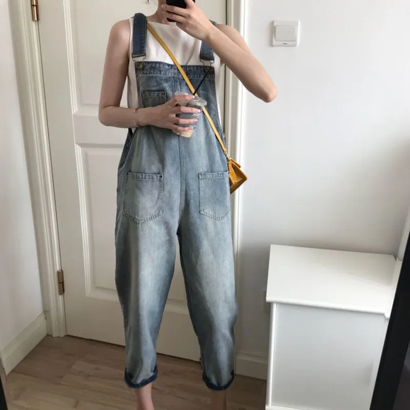 Women's Korean Style Ripped Jeans Overalls - Loose Fit, High-Waisted Wide-Leg Denim Jumpsuit for Spring Fashion thumbnail 4