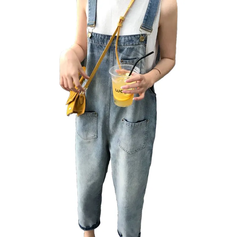Women's Korean Style Ripped Jeans Overalls - Loose Fit, High-Waisted Wide-Leg Denim Jumpsuit for Spring Fashion thumbnail 5