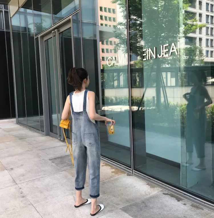Women's Korean Style Ripped Jeans Overalls - Loose Fit, High-Waisted Wide-Leg Denim Jumpsuit for Spring Fashion showcase 12