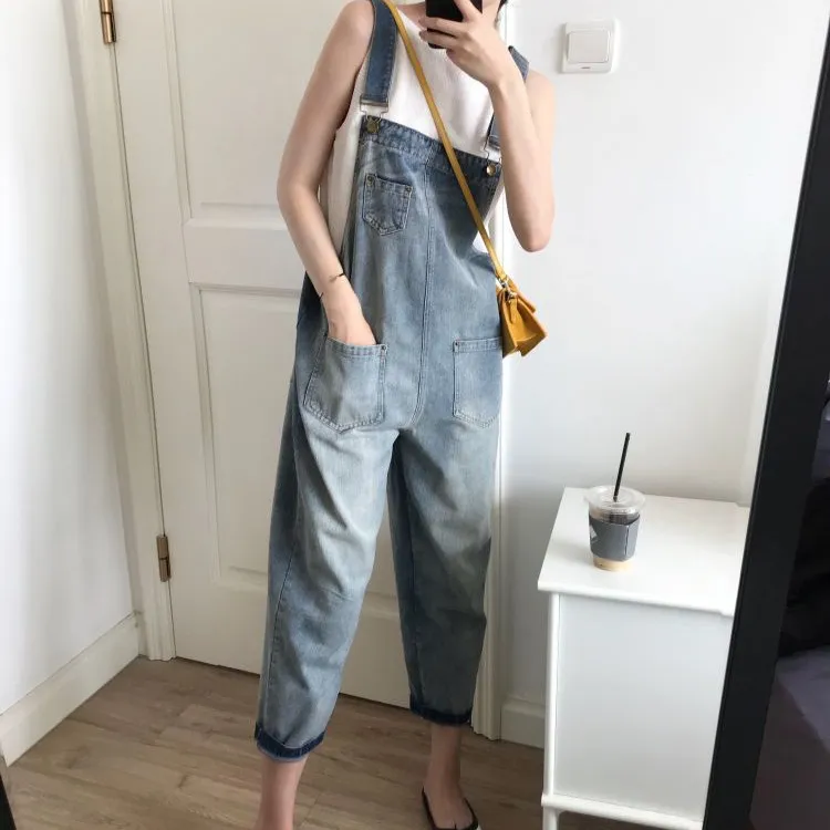 Women's Korean Style Ripped Jeans Overalls - Loose Fit, High-Waisted Wide-Leg Denim Jumpsuit for Spring Fashion thumbnail 2