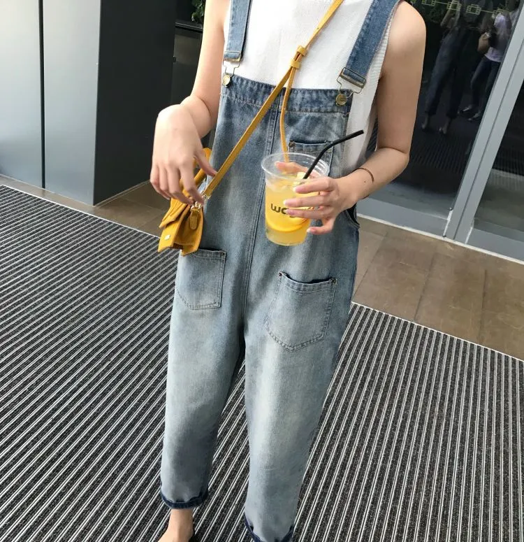Women's Korean Style Ripped Jeans Overalls - Loose Fit, High-Waisted Wide-Leg Denim Jumpsuit for Spring Fashion thumbnail 6