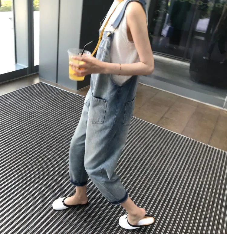 Women's Korean Style Ripped Jeans Overalls - Loose Fit, High-Waisted Wide-Leg Denim Jumpsuit for Spring Fashion showcase 13
