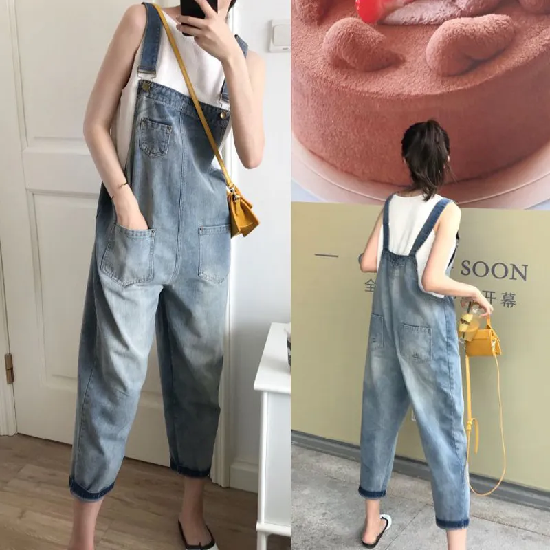 Women's Korean Style Ripped Jeans Overalls - Loose Fit, High-Waisted Wide-Leg Denim Jumpsuit for Spring Fashion thumbnail 3
