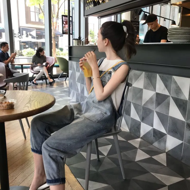 Women's Korean Style Ripped Jeans Overalls - Loose Fit, High-Waisted Wide-Leg Denim Jumpsuit for Spring Fashion thumbnail 1