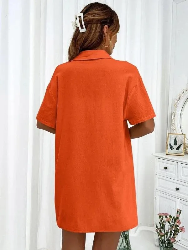 Women's Casual Loose Short-Sleeve Two-Piece Shirt and Shorts Set - Fashionable Solid Color Outfit for Summer showcase 15