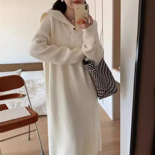 Women's V-Neck Knitted Cardigan Sweater Jacket - Soft, Skin-Friendly, Loose Fit, Knee-Length Lazy Style for Autumn showcase 10
