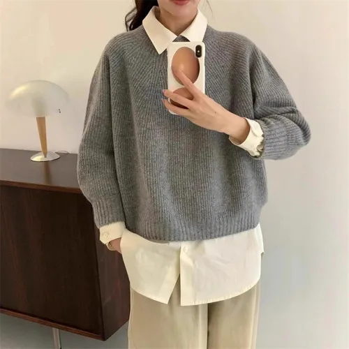 Women's V-Neck Knitted Cardigan Sweater Jacket - Soft, Skin-Friendly, Loose Fit, Knee-Length Lazy Style for Autumn showcase 8