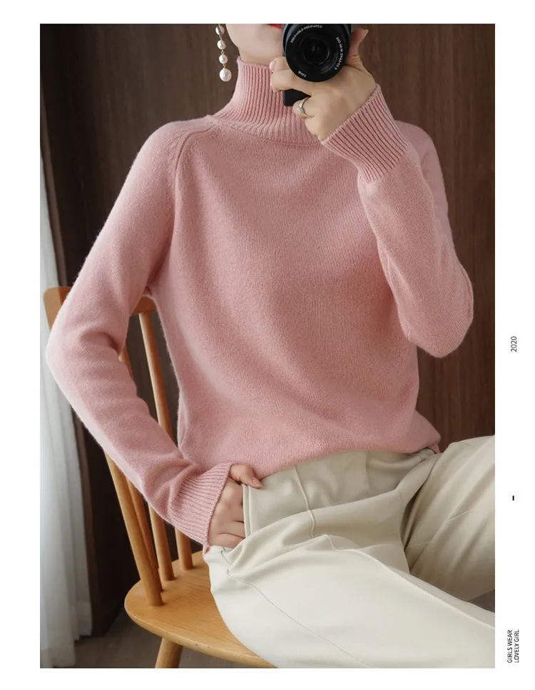 Women's Autumn Winter Korean Style Solid Color High Collar Pullover Sweater - Loose Fit Thickened Knitted Base Shirt for Casual Wear showcase 7