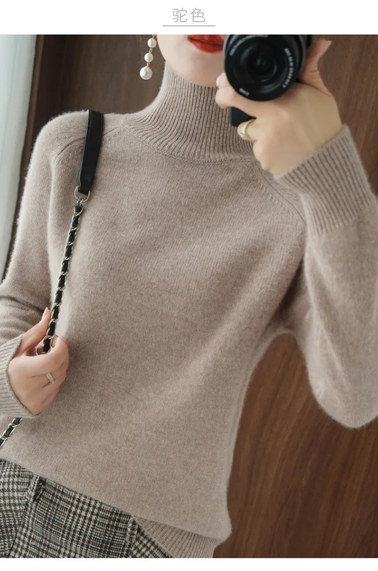 Women's Autumn Winter Korean Style Solid Color High Collar Pullover Sweater - Loose Fit Thickened Knitted Base Shirt for Casual Wear showcase 8