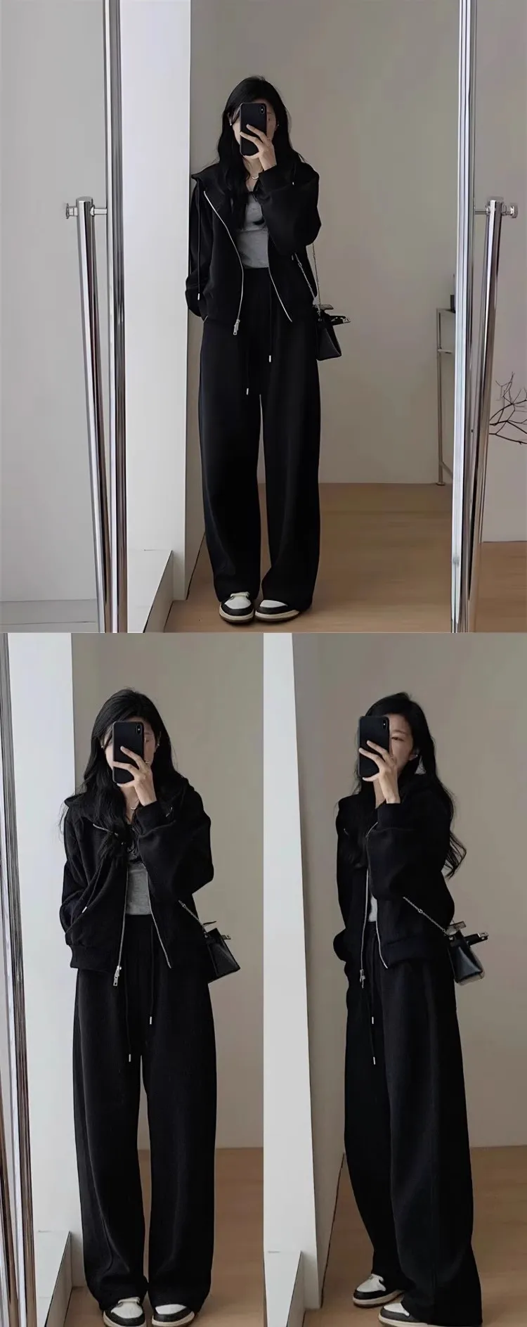 Women's Casual Two-Piece Set: Hooded Sweatshirt & Wide-Leg Pants for Autumn/Winter. Fashionable, slimming, age-reducing design perfect for sports, running, or everyday trendy wear. showcase 6