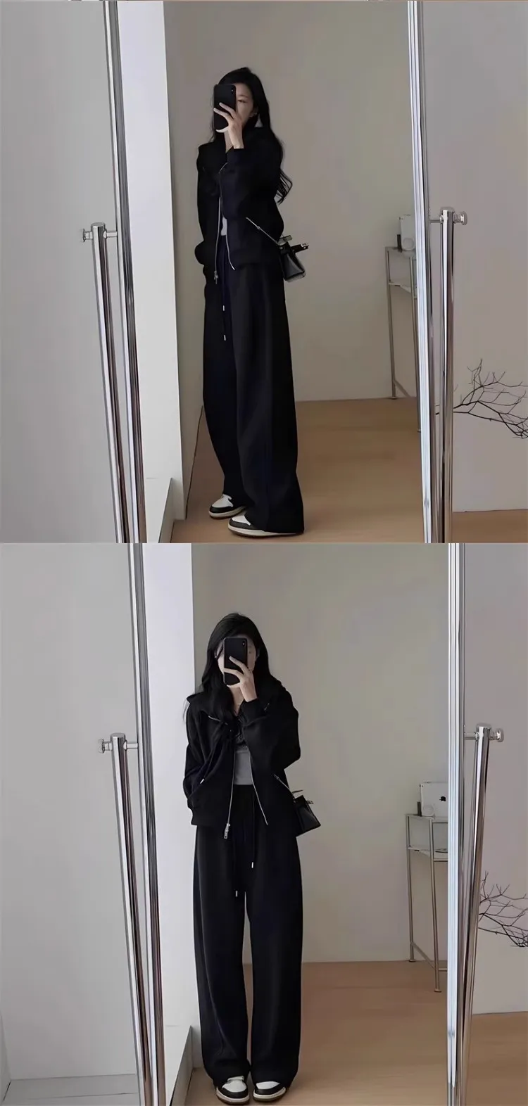 Women's Casual Two-Piece Set: Hooded Sweatshirt & Wide-Leg Pants for Autumn/Winter. Fashionable, slimming, age-reducing design perfect for sports, running, or everyday trendy wear. showcase 4