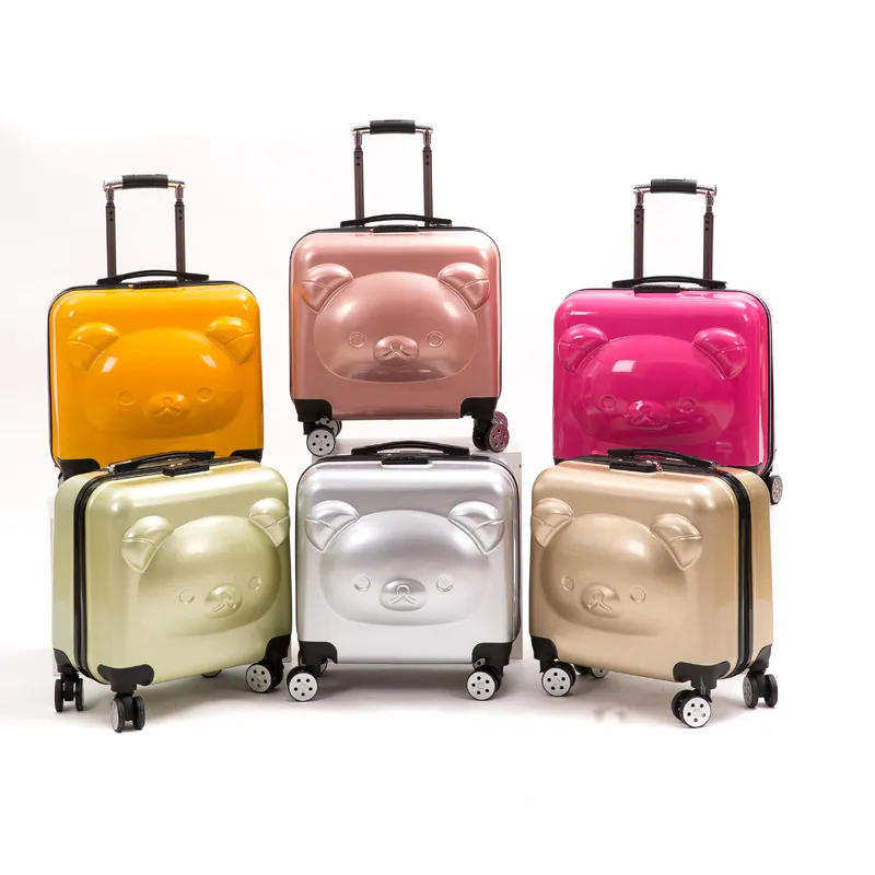 Cute Bear Cartoon Rolling Luggage for Kids, 20-Inch Zipper Suitcase with Universal Wheels, Durable Travel Trolley Case, Ideal Student Gift - Image 1