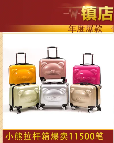 Cute Bear Cartoon Rolling Luggage for Kids, 20-Inch Zipper Suitcase with Universal Wheels, Durable Travel Trolley Case, Ideal Student Gift showcase 3
