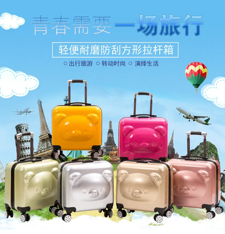 Cute Bear Cartoon Rolling Luggage for Kids, 20-Inch Zipper Suitcase with Universal Wheels, Durable Travel Trolley Case, Ideal Student Gift showcase 11