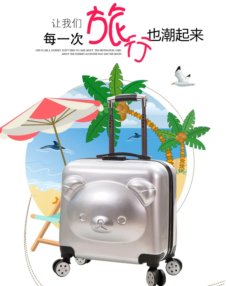 Cute Bear Cartoon Rolling Luggage for Kids, 20-Inch Zipper Suitcase with Universal Wheels, Durable Travel Trolley Case, Ideal Student Gift showcase 13