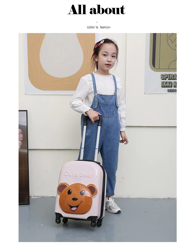 Cute Cartoon Animal 3D Stereo Kids Suitcase - 18-Inch Universal Wheel Luggage for Students, Customizable Printing Available showcase 13
