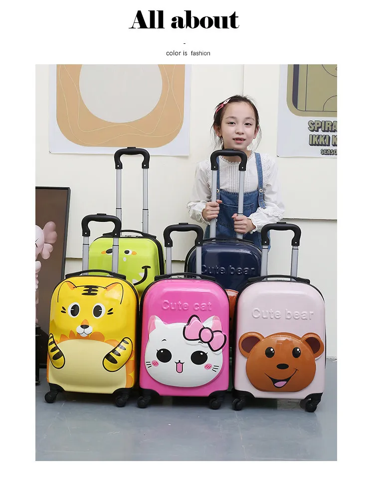 Cute Cartoon Animal 3D Stereo Kids Suitcase - 18-Inch Universal Wheel Luggage for Students, Customizable Printing Available showcase 8