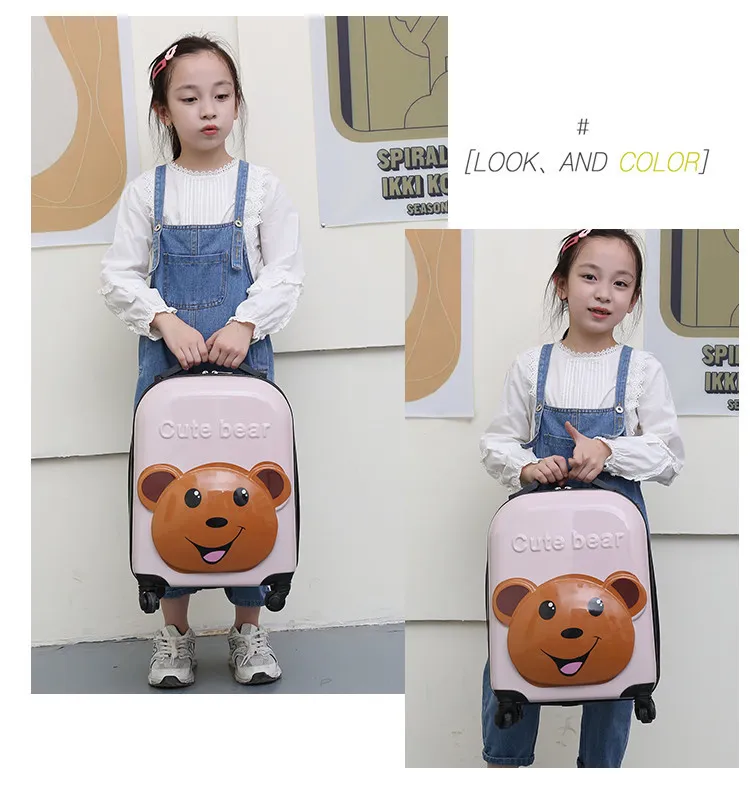 Cute Cartoon Animal 3D Stereo Kids Suitcase - 18-Inch Universal Wheel Luggage for Students, Customizable Printing Available showcase 11