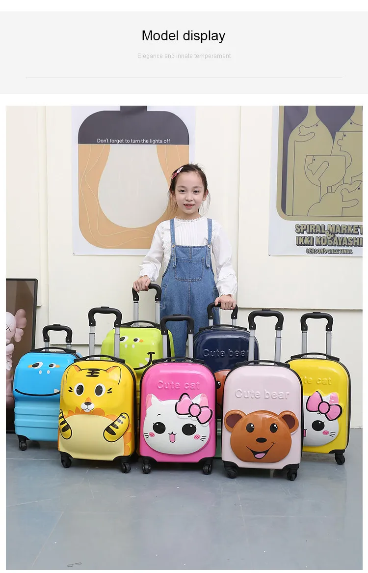 Cute Cartoon Animal 3D Stereo Kids Suitcase - 18-Inch Universal Wheel Luggage for Students, Customizable Printing Available showcase 5